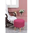 Shadowkart Jute Pouffes Sitting Stool For Living Room Puffy Wooden Ottoman Stools Cotton Knitted Poufe Furniture Footrest Pouf Footstool For Office Home Decor, 42X42X43Cm, Cotton, Pink