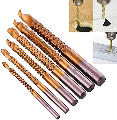 6Pc Titanium Coated HSS Drill &amp; Saw Bit Carpenter Woodworking Wood 3-8mm