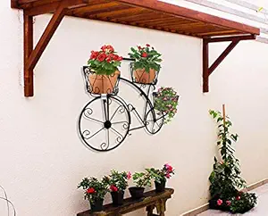 GIG Handicrafts Metal Wall Mounted Cycle Style Plant Stand (90 x 19 x 68 cm) (Black)