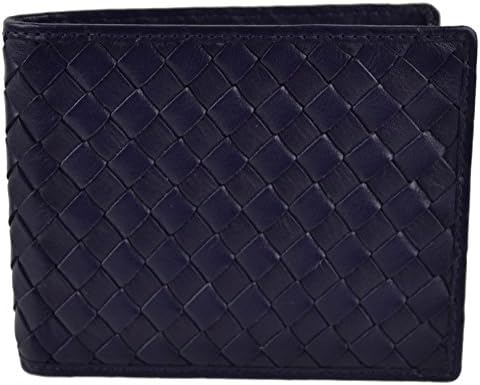 Mens Woven Italian LEATHER Bi-Fold Wallet by Venezia Italia Hansson Gift Box (Blue)