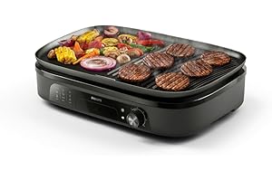 Philips grill da tavolo Serie 3000 - Griglia Grande formato famiglia, 2400W Riscaldamento Rapido, Temperatura Regolabile, Rivestimento Antiaderente, Facile da Pulire (HD6210/95)
