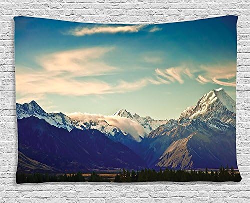Apartment Decor Collection, New Zealand Scenic Mountain Shot At Mount Cook National Park Alpine Panorama, Bedroom Living Room Dorm Wall Hanging Tapestry, 80W X 60L Inch