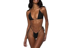 LUNNTE Damen Bikini Set Sexy Tanga String Bikini Badeanzüg Zweiteiliger Triangel mit Ring Badebekleidun Verstellbare Bademode Unterteil Seitlicher Schnürung