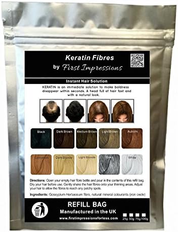 100% Natural Keratin Hair Fibre Refill For Hair Loss - Alopecia & Chemotherapy (75g, Grey)