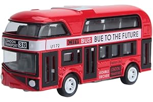 CLKDPNO Bus Toy Double Decker, Red Diecast Toy Bus Alloy Pull Back Car Model Toy Vehicles City Sightseeing Tour School Metal Buses for Toddlers Kids Gifts