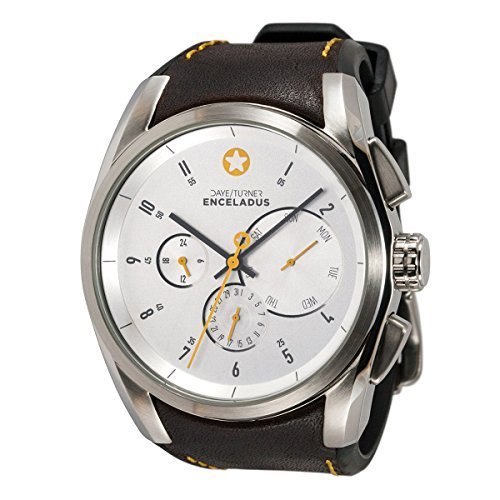 DAYE / TURNER Herrenuhr Stern ENCELADUS XL-Chronograph Edelstahlgehuse Lederarmband Braun Ziffernblatt Weiss Seiko Quarzuhrwerk Hochwertiges Mineralglas