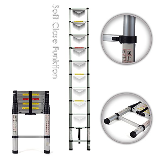 MAXCRAFT Teleskopleiter Aluleiter Stehleiter Fingerklemmschutz Anlegeleiter Mehrzweckleiter 3,20 m