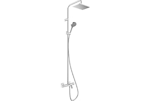 hansgrohe colonne de douche économie d'eau Vernis Shape (EcoSmart), avec mitigeur thermostatique de baignoire, douche de tête 230 x 170 mm avec 1 jet, chromé, 26098000