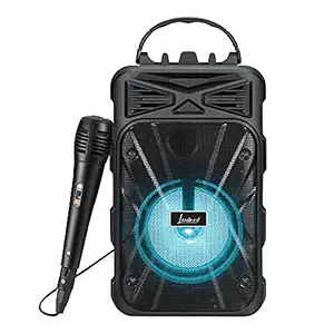 LANDMARK LM BT1081 Aura Wireless Speaker Bluetooth Party Speaker (5W) with Karaoke Mic Functions, Surround Sound ,6.5-inch Dual Driver, 3Hrs Battery Life & LED Lights Supports Aux, USB, TF & TWS - Black