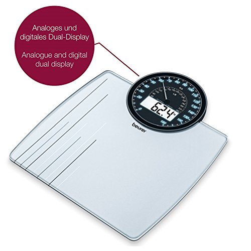 Beurer, GS 58 Glaswaage Personenwaage mit rundem Cockpit-Display mit analoger, digitaler Anzeige und Erinnerungsfunktion für vergleichbare Wiegeergebnisse - 2