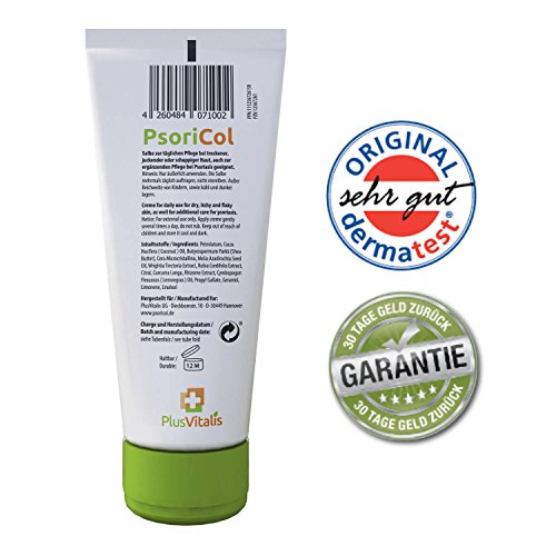 Pflege bei Schuppenflechte (Psoriasis) und trockener, juckender und schuppiger Haut – PsoriCol Salbe 100ml (~90g) – Creme mit wertvollen Pflanzenextrakten (Curcuma, Wrigthia Tinctoria, Rubia Cordifolia) und natürlichen Ölen (Kokosnuss, Shea Butter, Neem). - 2
