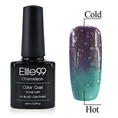 Elite99 Shellac UV LED Gel auflösbarer Nagellack 10ml Farbwechsel Thermo Gel Gellack glitzer braun-grün Full Shimmer, 1er Pack (1 x 10 ml)