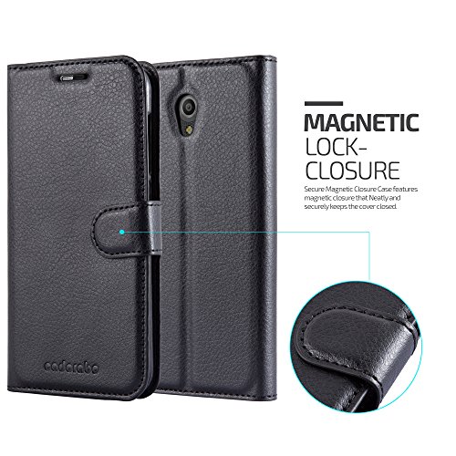 Cadorabo - Funda Vodafone Smart Prime 7 Book Style de Cuero Sint  tico en Dise  o Libro - Etui Case Cover Carcasa Caja Protecci  n  con funci  n de suporte y Tarjetero  en Negro-Fantasma