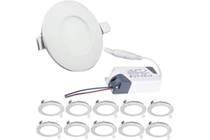 BFYLIN 10er Ultraslim Slim LED Panel Rund Einbaustrahler Einbauleuchte 6W Kaltweiß Deckenstrahler Deckenleuchte Deckenlampe Einbau Lampe inkl.Trafo
