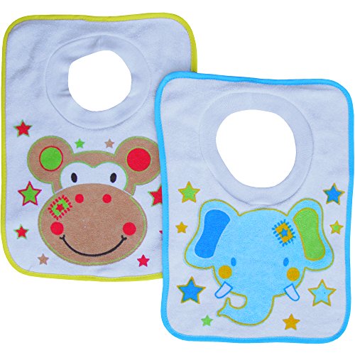 Pop Over Baby & Toddler Bibs Monkey & Elephant 2 Pack (Cutie Pie)