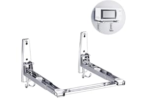 UNI-WERT Soporte universal para microondas, ajustable y resistente, acero inoxidable 304, soporte de pared estante para Microondas y horno con dos ganchos, Estilo 2
