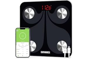 CHWARES Bluetooth Pèse Personne Impédancemètre Rechargeable USB,Balance Connectée, Balance Pèse Personne,13 données corporelles importantes, échelle de Graisse corporelle sans fil, noir