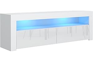 meble masztalerz Szafka RTV 130 cm - z niebieskimi LED - Biała Fronty Wysoki Połysk - 2 x Drzwi - Szafka pod Telewizor - Wolnostojąca - Stolik do Salonu - 130x48,5x35 cm