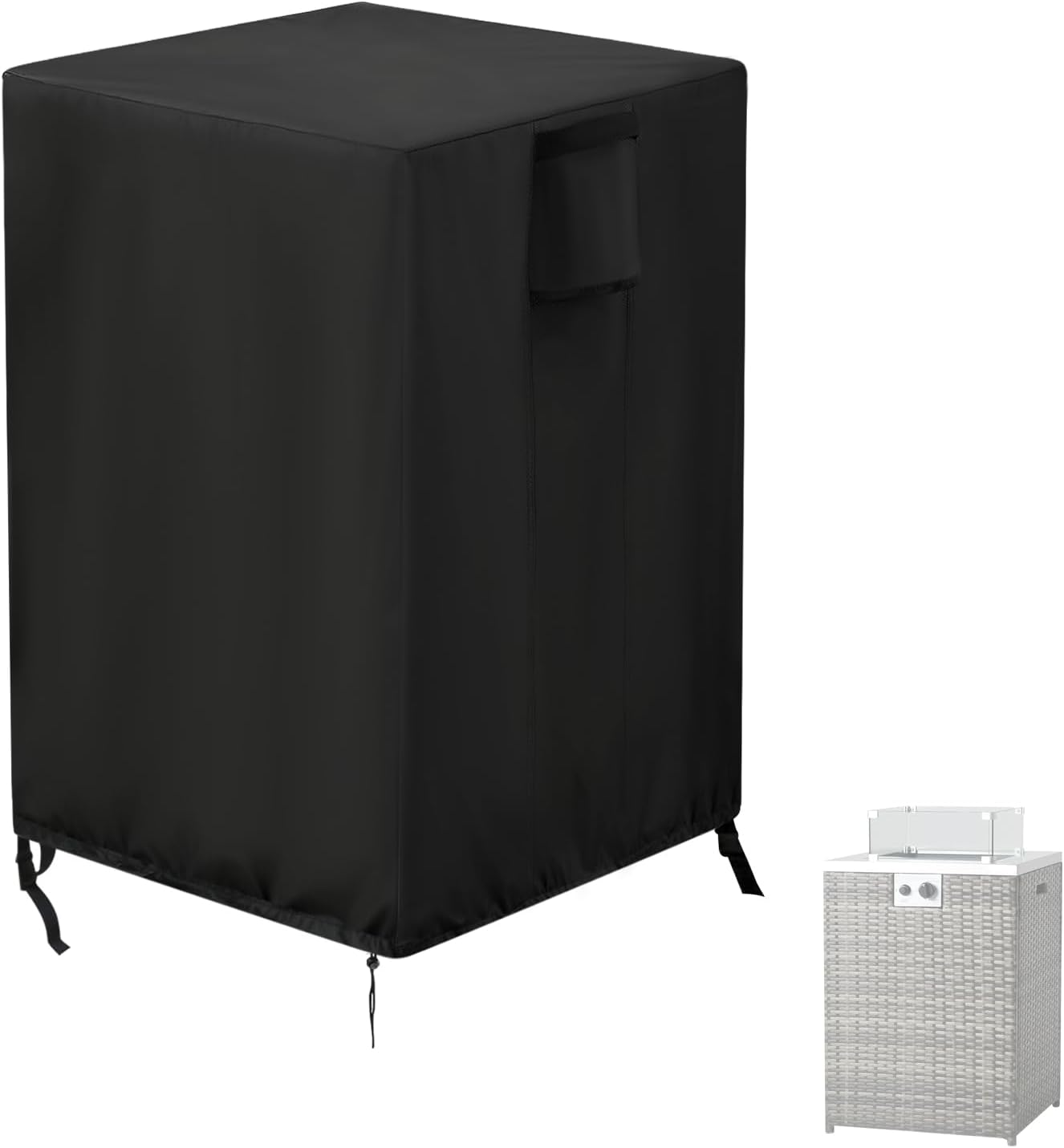 Fire Pit Cover - Onlyme Fire Table Cover Square, 420D Oxford Outdoor Propane Firepit Covers Waterproof with drawstring for Gas Firepit Column and Fire Bowl - 55x55x89cm