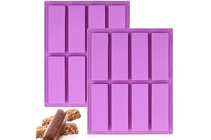BAKER BOUTIQUE 2 x große rechteckige Silikonform für Müsliriegel, 8 Mulden, Energieriegel Maker Backform für Muffin, Brownie, Cornbrot, Käsekuchen, Pudding, Kuchen und Seife, 26,7 x 21,1 cm