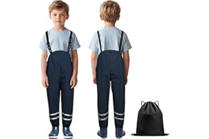 BSBUY Pantalones de Lluvia para Bebés, Pantalones Impermeables Niños con Tiras Reflectantes, Ropa Impermeable para Unisex, Correa de Hombro Ajustable, Transpirable y Ligera