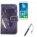 Produktbild Lankashi Wolf Design 3in1 Zubehör Set PU Flip Leder Tasche Für Lenovo A8 A806 A808T 5" Hülle Lederhülle Handyhülle Schutz Handy Flip Protektiv Case Cover Etui Skin mit Ultra-Klar Panzerglas Gehärtetem Schutzglas Hartglas Glas Folie Mini Kurz Ausziehbar 3.5mm Staub Stecker Kapazitive Schirm Stift Touch Pen Stylus