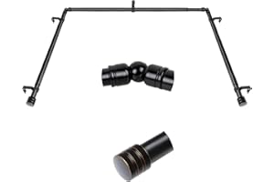 Black Bay Window Curtain Rods, HOTOZON Heavy Duty Curtain Rods for Bay Windows 48-84 Inch(Center Rod), 32-58 Inch Side Rods for Windows, Decorative Drapery Rods with End Cap Finials