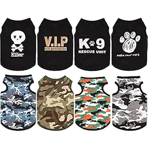 8 Pieces Dog Boy Summer Shirt Dog Camo Shirts Sleeveless Printed Pet Shirt Puppy Camouflage T-Shirt Breathable Puppy Vest Clothes Pet Apparel for Small to Medium Dog Puppy Cat (Medium)