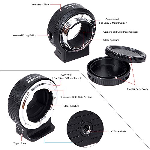 Andoer Commlite ENF-E1 Lentille Electrique Adaptateur de Montage Bague AF Auto Focus VR R  glable Ouverture Exposition pour Objectif Monture Nikon F Sony E-Mount Cam  ra