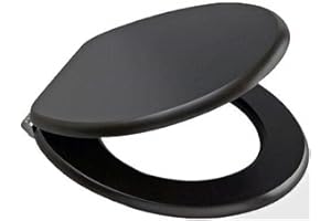 BARGAINSGALORE New 18" MDF Universal Bathroom WC Toilet SEAT Easy FIT with Fittings Wooden W/C (Black)