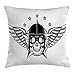 Produktbild GHNYK Skull Throw Pillow Cushion Cover, Skull Pilot with Eagle Wings and Stars Fast The Day of The Dead Theme Bones Print, Decorative Square Accent Pillow Case, 18 X 18 inches, Black White