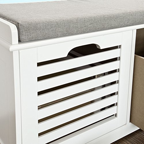 SoBuy® moderne Schuhtruhe,Sitzkommode mit 2 Körben,Sitzbank, Schuhschrank mit Sitzkissen,Spieltruhe, FSR23-K-W - 8