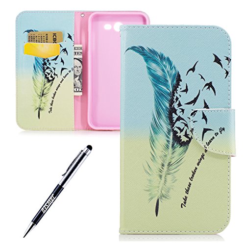 Galaxy J7 2017 Case, Galaxy J7 2017 Cover, JAWSEU Creative Design Luxury Premium PU Leather Flip Cover for Samsung Galaxy J7 2017 Protector Skin Shell with Silicone Case Credit ID Card Slots Kickstand Strap Magnetic Closure Pouch Smartphone Protective Wallet Case for Samsung Galaxy J7 2017 + Stylus Pen - Feather Birds