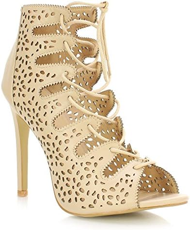 Sole Affair GENA New Ladies Womens Cut Out Lace Up Zip High Heel Strappy Sandals Shoes Ankle Boot Size UK 6, EU 39 Nude