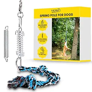 Durable Spring Pole for Pitbull - Strong Dog Rope Toy & 2 Different Capacity Springs Included - Ideal for Medium to Large Dogs & Puppies - Safe Outdoor Exercise, Pull & Tug of War Toy - Muscle Builder