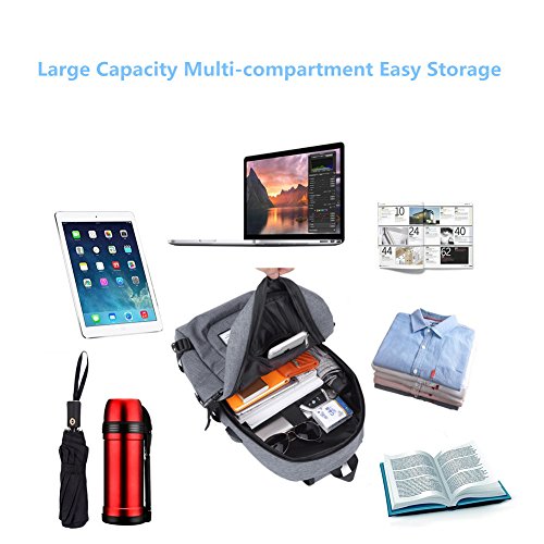 Yogaw Laptop Rucksäcke bis zu 15,6 Zoll Leichte Tagesrucksäcke für Schul Geschäft Mehrzweck Backpack haben USB Kabel und Ladeanschluss – Grau - 5