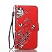 Produktbild Hülle für iPhone 5/5S/SE, Handytasche in Farbe Rot, YingC-T Elegant Luxus Prägung Schmetterling Blumen Muster Lederhülle Handyhülle iPhone 5S Schutzhülle Extra Dünn Ledertasche mit Kartenfach Standfunktion Magnetverschluss Handschlaufe Tasche Premium Design Leder Wallet Klapphülle Flip Brieftasche Etui Schale Book Case TPU Cover Bumfür Tasche für Apple iPhone 5/5S/SE
