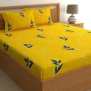 Home Ecstasy 100% Cotton King Bedsheets with 2 Pillow Covers Cotton, 140tc Floral Yellow Bedsheets for King Bed Cotton (9ft X 9ft)