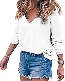 jersey blanco mujer stradivarius  Cnfio Mujer Suéter Cuello V Jersey Mangas Largas Tops Loose Casual Camiseta Blanco S