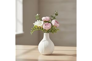 Vit keramisk vas, 13 cm modern inomhus dekorativ vas, liten blomma rund vas, minimalistisk bohemisk stil vasdekor för hem, va
