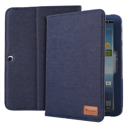 GreatShield VANTAGE Multi-Stand Denim Fabric Material Case w/ Sleep/Wake Function for Samsung Galaxy Tab 3 10.1 GT-P5210 - Dark Blue