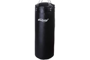 Physionics® Sacco da Boxe - Pieno, 100/120cm, 27/30kg, Sospensione a Catena Soffitto, Moschettone, Nero - Adulti Sacco Pugilato, Punching Bag, per Arti Marziali, MMA, Muay Thai (100 cm)