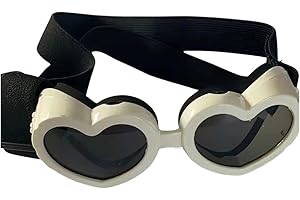 BLUE DREAM ISLAND Dog Sunglasses, Heart-Shaped Adjustable Dog Goggles, Puppy UV Protective Glasses, Small Medium Dog Windproof Motorcycle Glasses_White