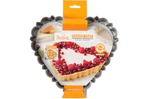 Decora 0075056 Stampo Crostata con Fondo Mobile da 25 X 23 X 3 H Cm, in Acciaio Antiaderente, Cuore, per sformare Dolci facilmente, Design Professionale Registrato, Brevettato