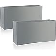 IDEALIST Set of 2 65cm Large Trough | Grey Reinforced Stone Rectangle Plant Pot | Garden Planters with Drainage Holes L65 W19 H30 cm, 21 litres