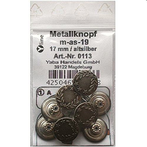 8 Stück Metallknöpfe / Jeansknöpfe altsilber nähfrei im Polybeutel. m-as-19