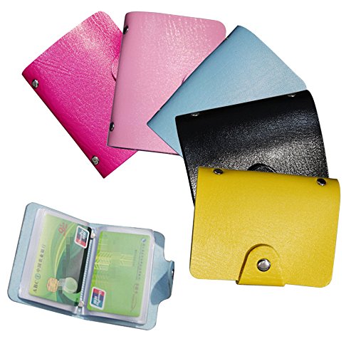 Faux Leather Slim Pocket Business ID Credit Card Holder Case Wallet 24 Cards (Pink)