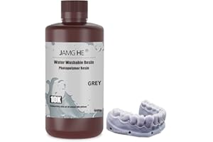 3D Printer Resin, JAMG HE 10K Water Washable Resin for LCD DLP SLA 405nm Printer UV-Curing Photopolymer Rapid High Precision Low Odor Standard Resin (1000g, Grey)