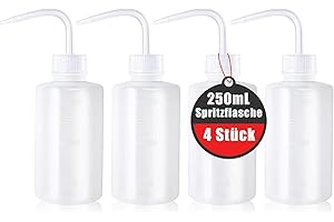 AnaTI 4 Stück Spritzflasche, 250ml Laborflasche Waschflasche Squeeze Flasche Sprühflasche Transpartent Kunststoff für Laborreinigung Pflanzenbewässerung