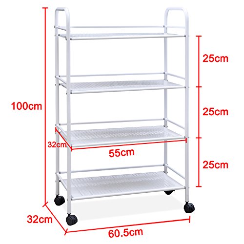 Popamazing 4-Tier 360° Beauty Salon Storage Cart Dentist Wax Treatment Tattoo Shelf Trolley (L(60.5cm x 32cm x 100cm/23.8 x 12.6 x 39.4"(W&D&H)))